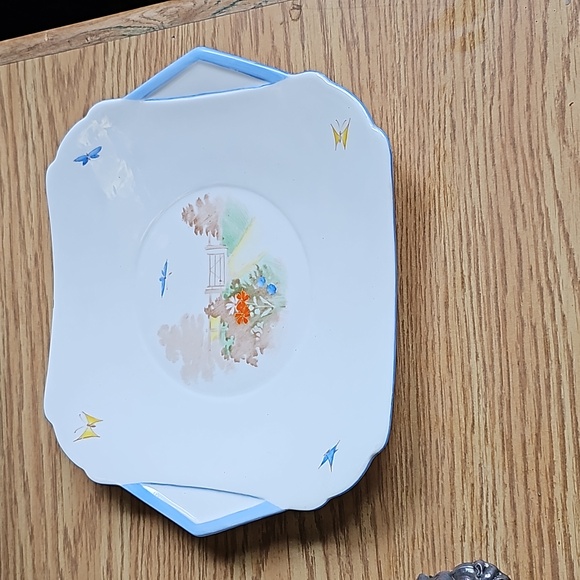 Vintage Shelly Art Deco Plate Cake plate butterflies garden made in England - Picture 6 of 6
